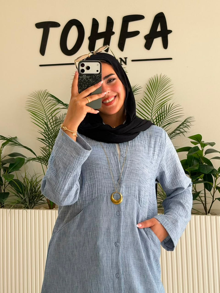 Linen Long Shirt Blue
