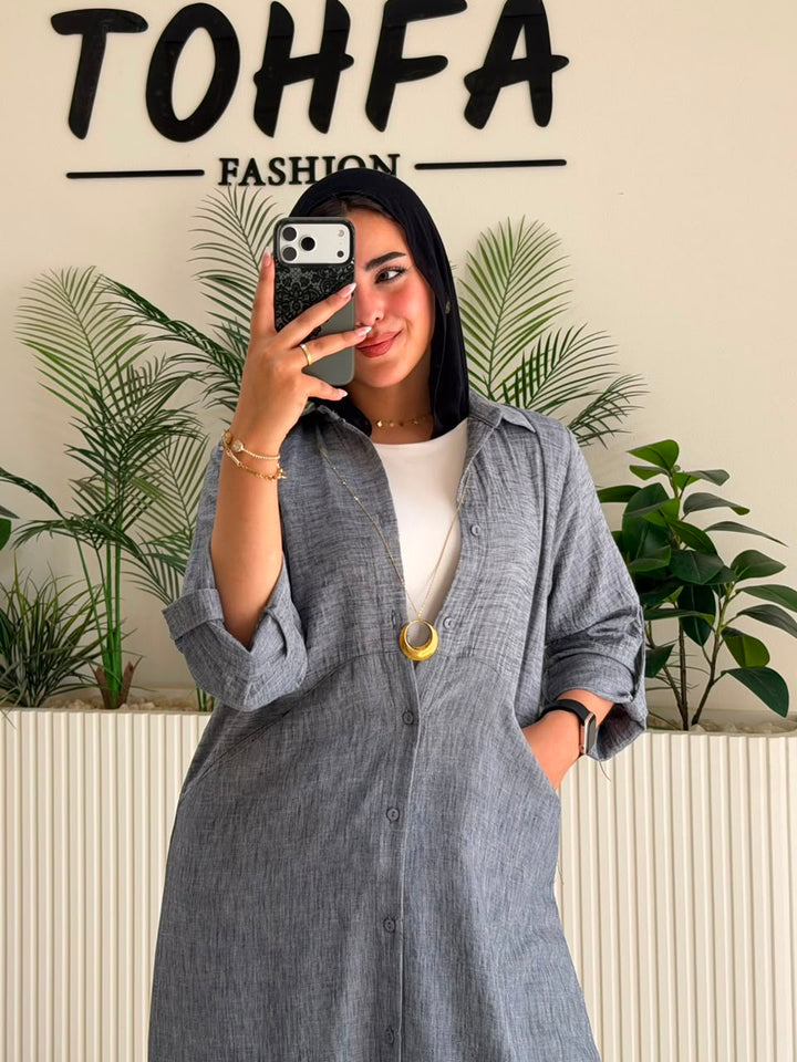 Linen Long Shirt Gray