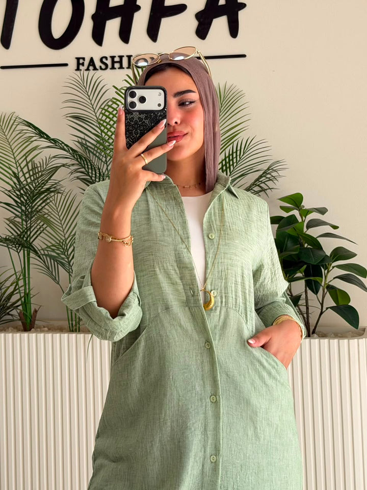 Linen Long Shirt Olive