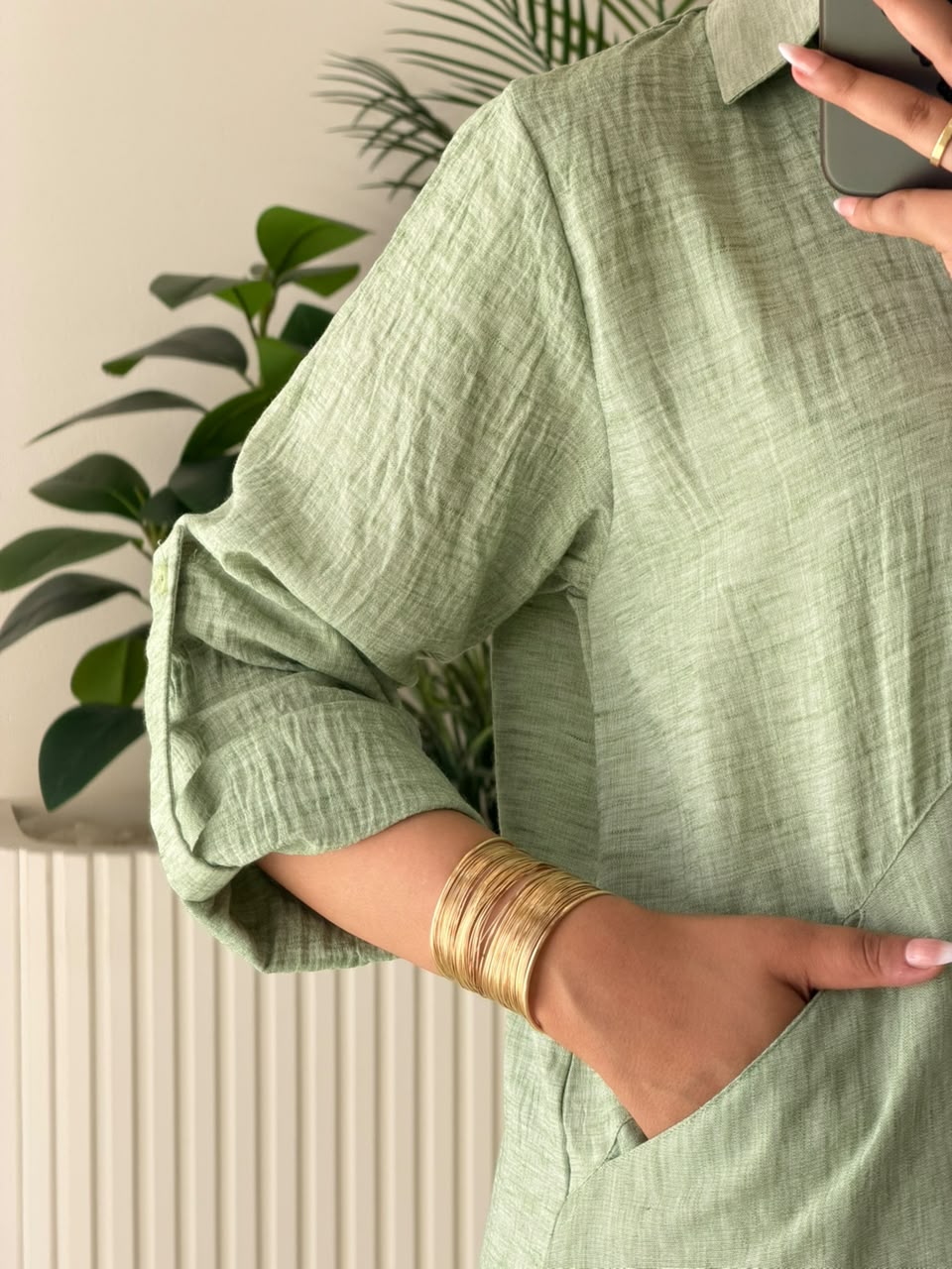 Linen Long Shirt Olive