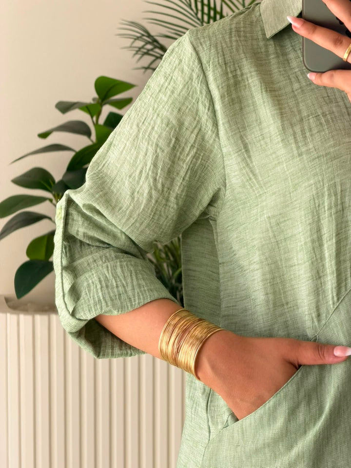 Linen Long Shirt Olive