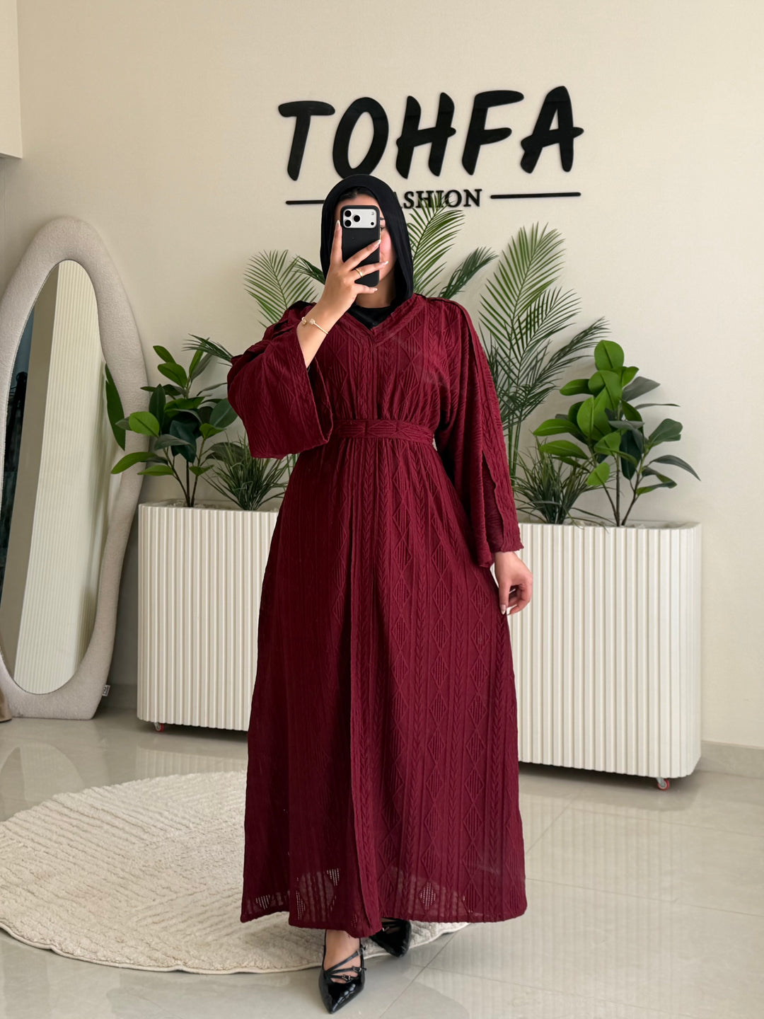 Dress Textured Burgandy