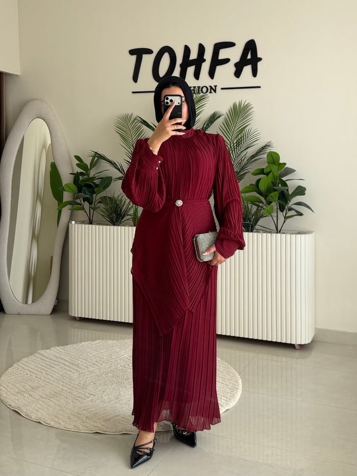 Dress Chiffon Pleated Burgandy