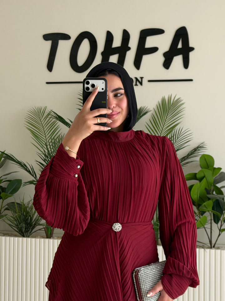 Dress Chiffon Pleated Burgandy