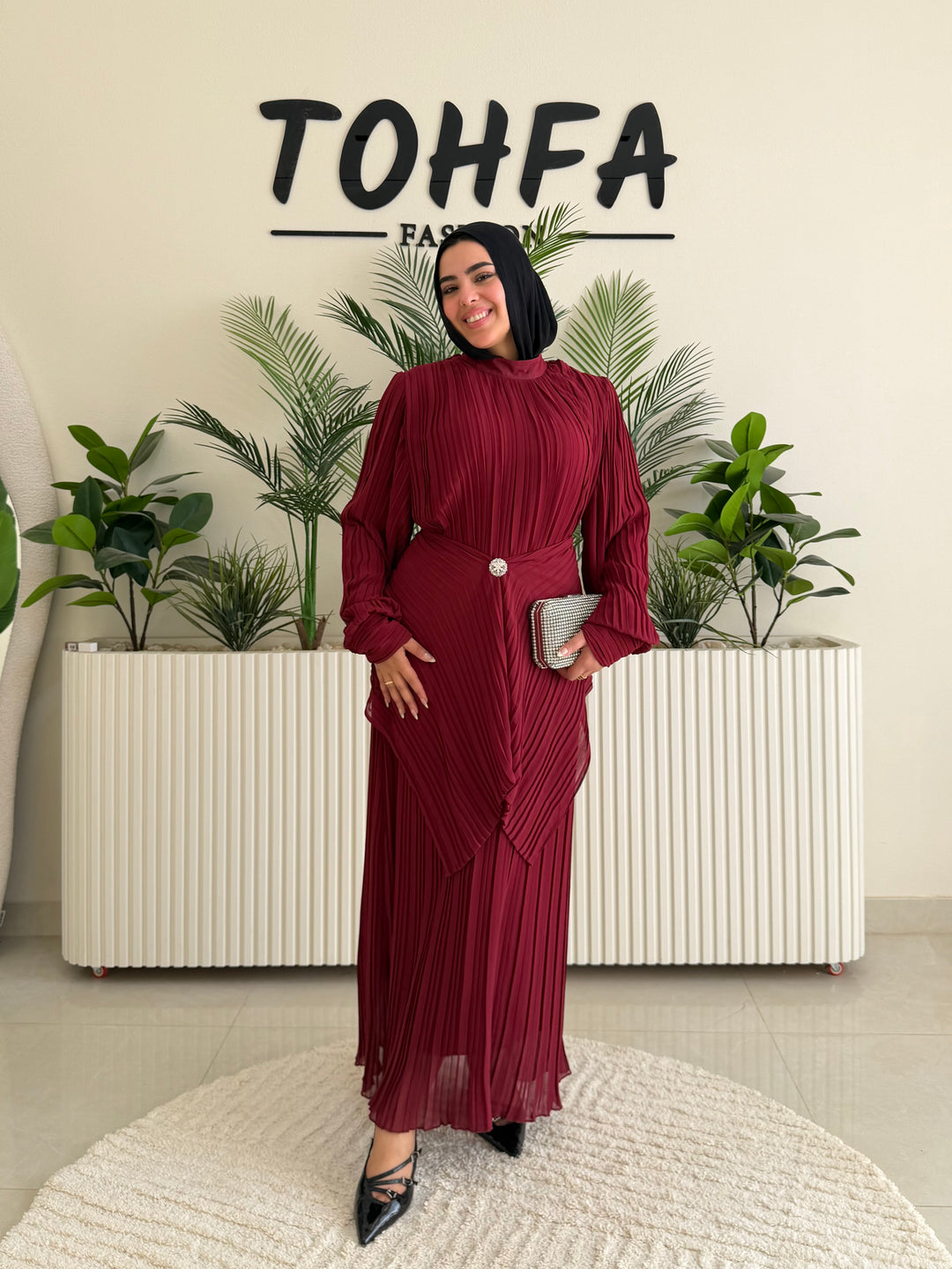 Dress Chiffon Pleated Burgandy