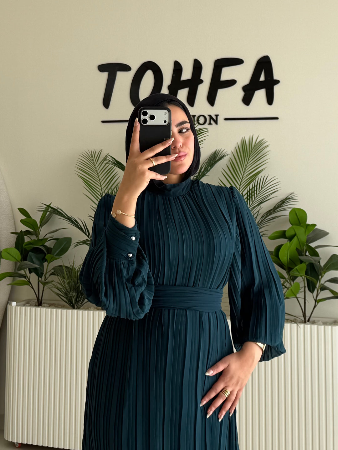 Dress Chiffon Pleated Petrol