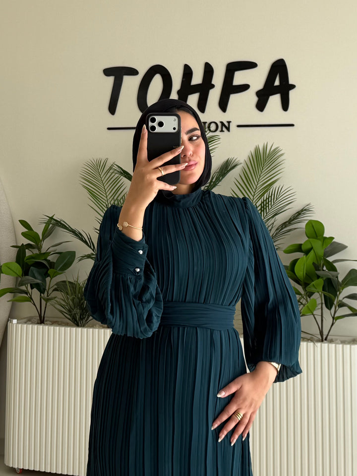 Dress Chiffon Pleated Petrol