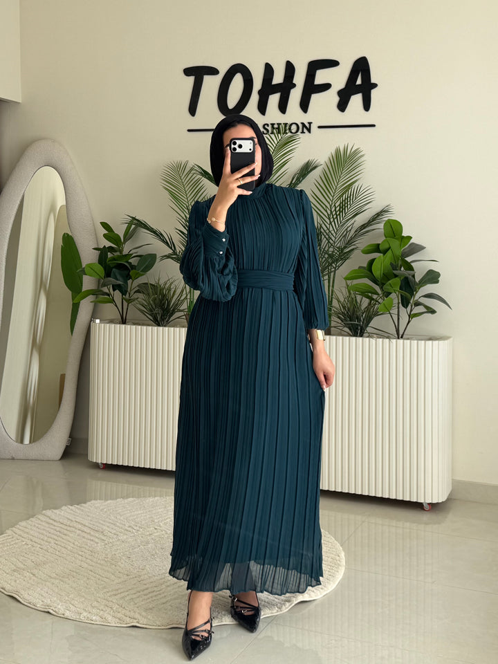 Dress Chiffon Pleated Petrol
