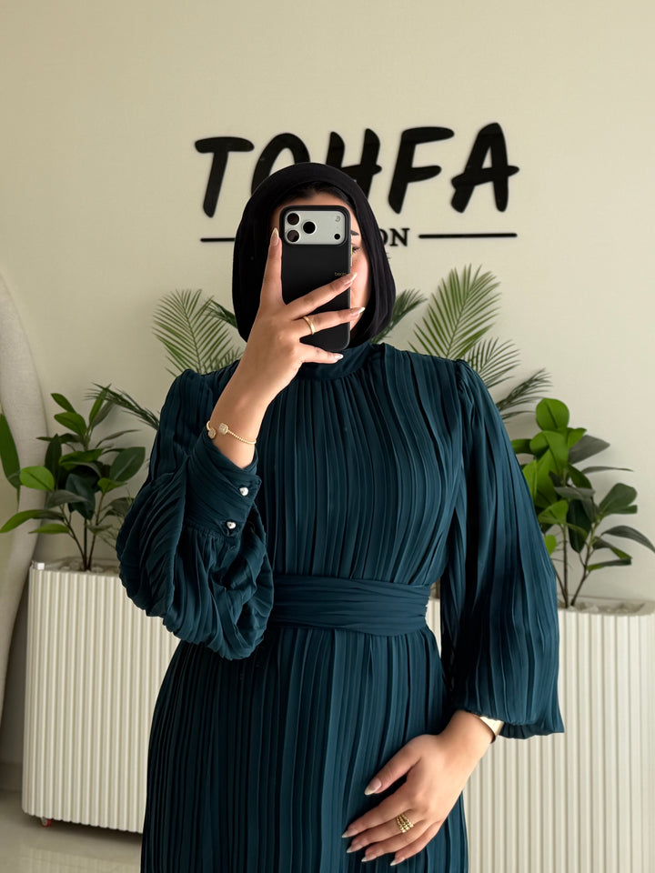 Dress Chiffon Pleated Petrol