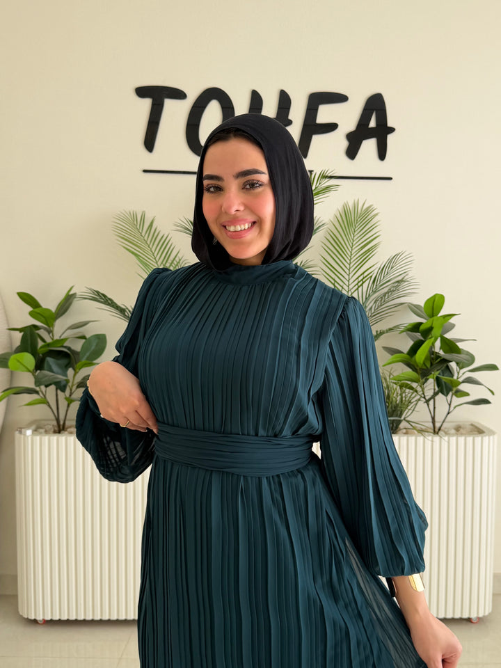 Dress Chiffon Pleated Petrol