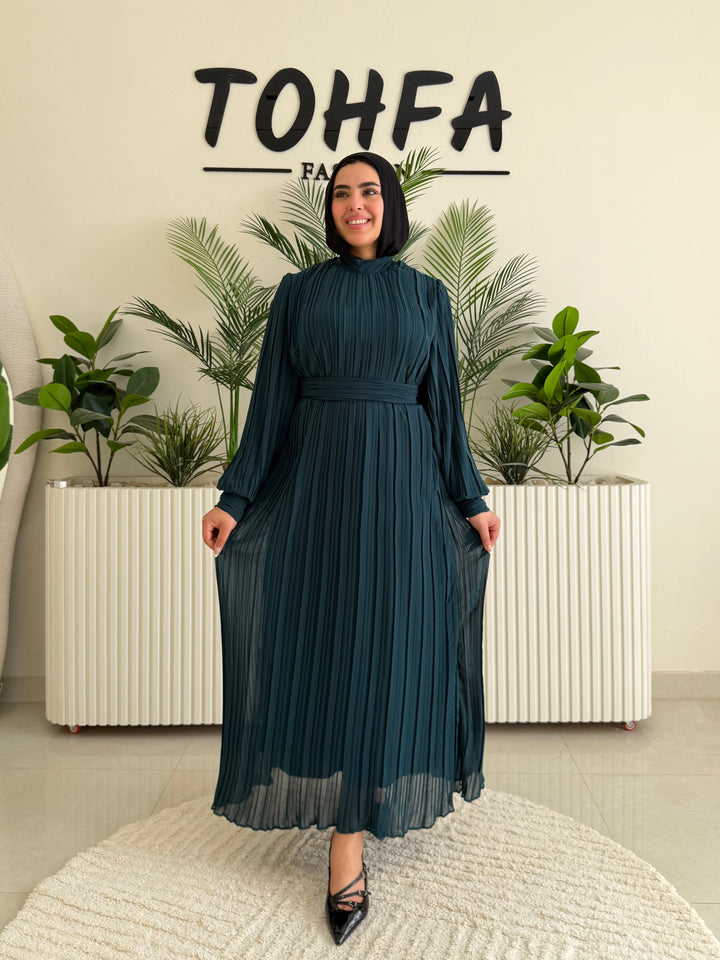 Dress Chiffon Pleated Petrol