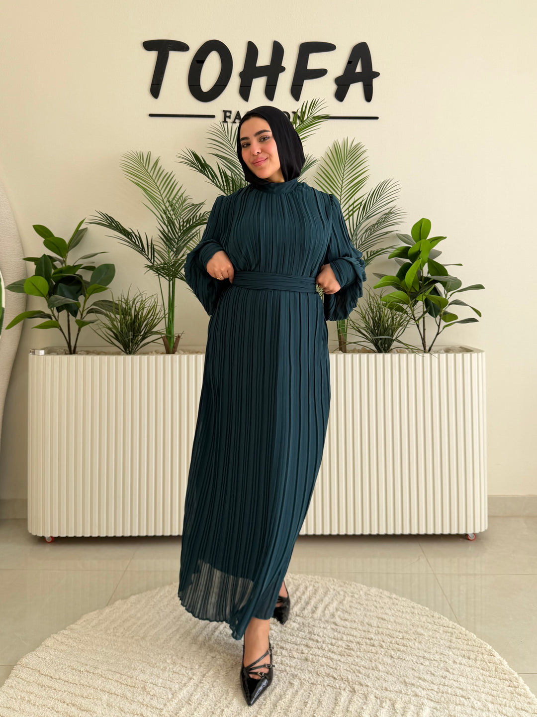 Dress Chiffon Pleated Petrol
