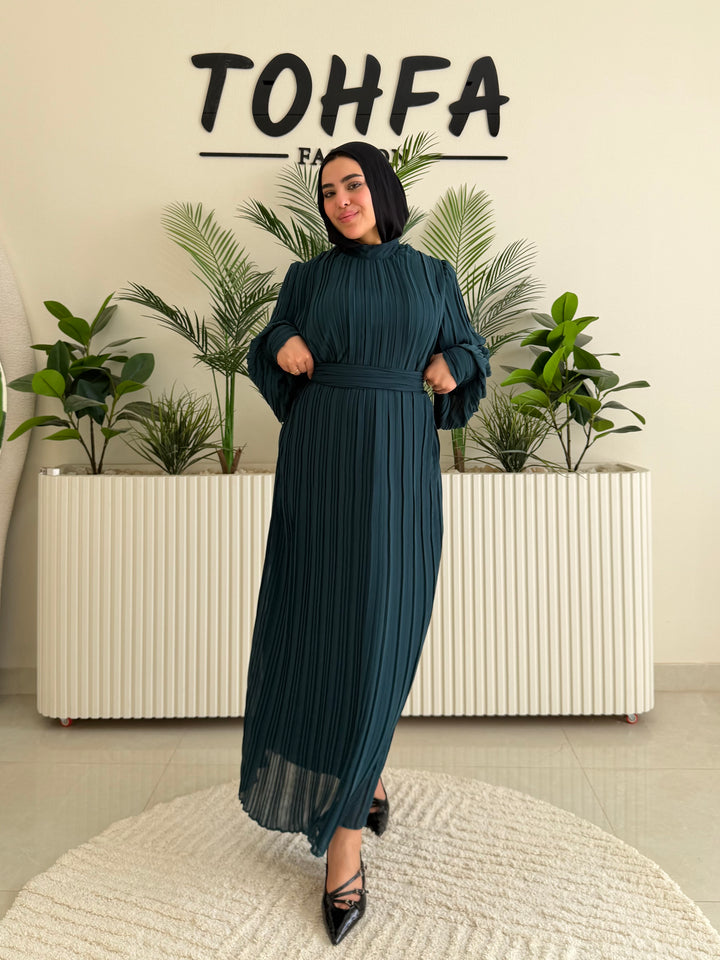 Dress Chiffon Pleated Petrol