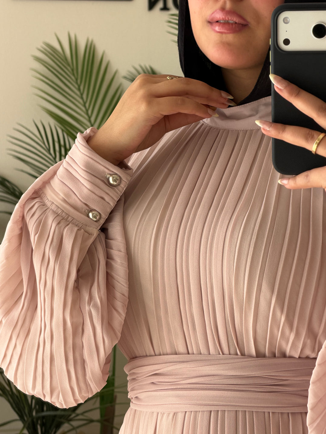 Dress Chiffon Pleated Beige
