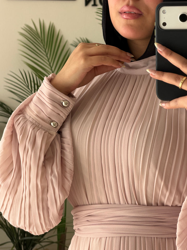 Dress Chiffon Pleated Beige