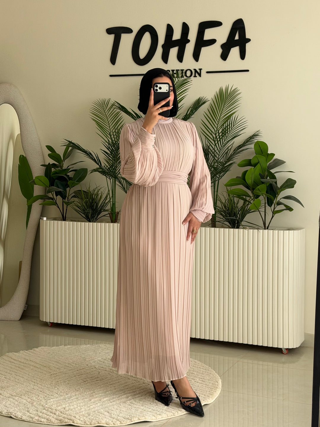 Dress Chiffon Pleated Beige