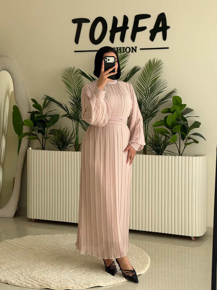 Dress Chiffon Pleated Beige