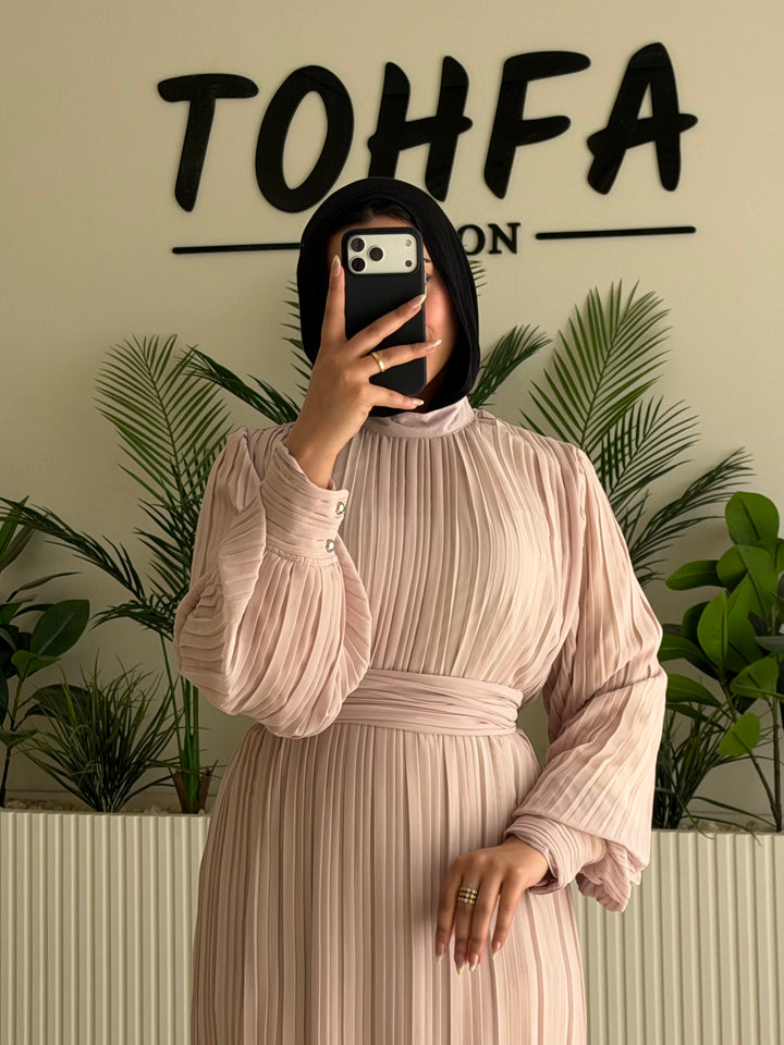Dress Chiffon Pleated Beige
