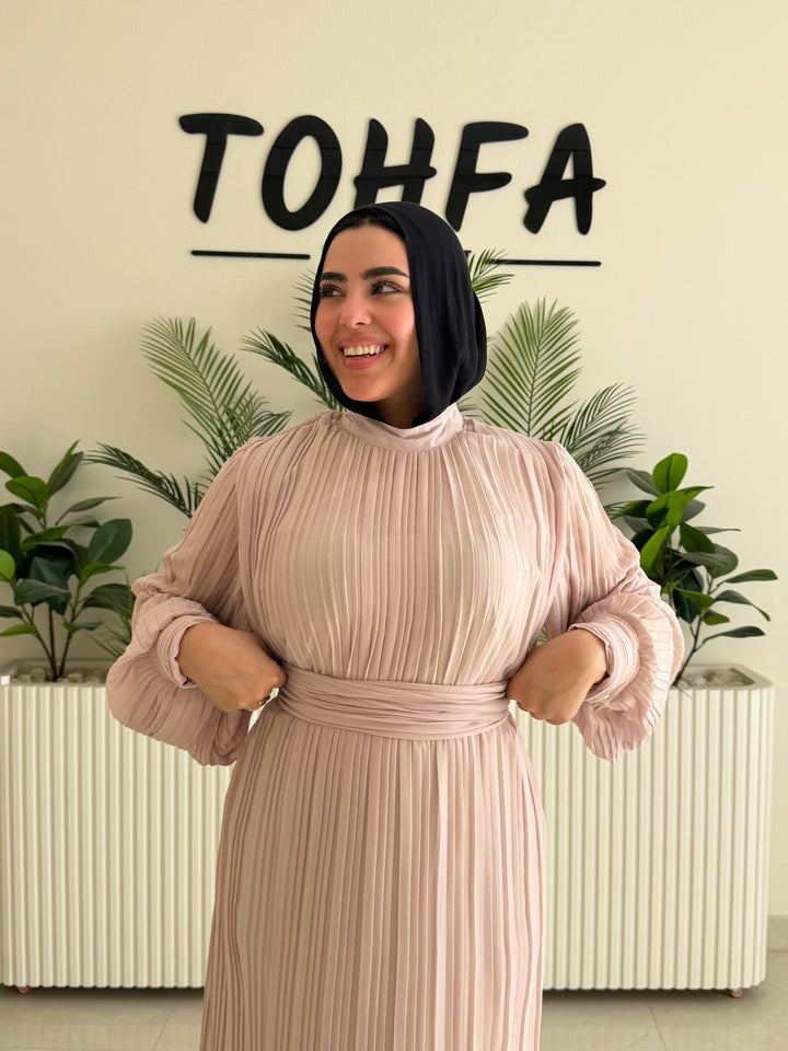 Dress Chiffon Pleated Beige