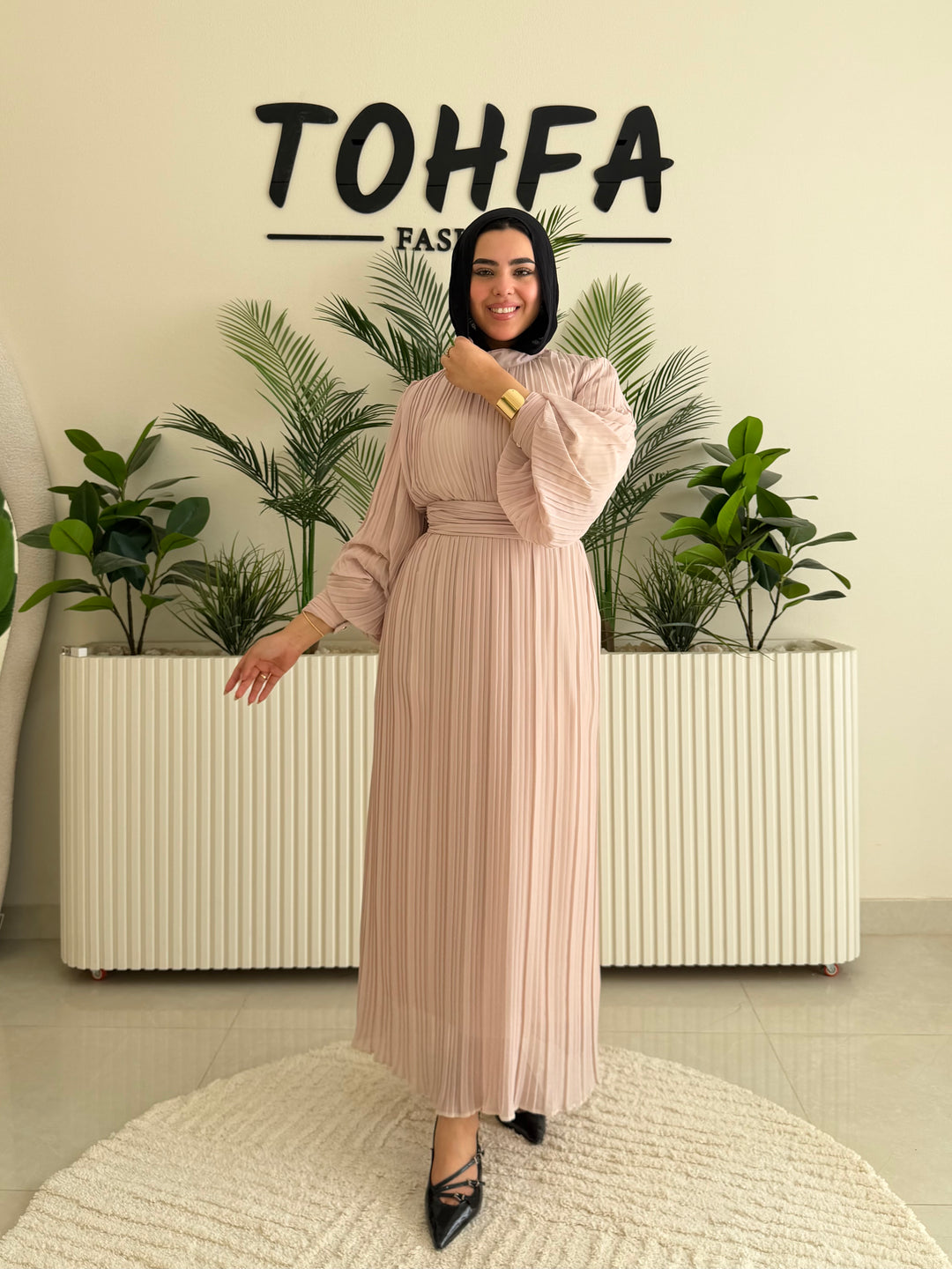 Dress Chiffon Pleated Beige