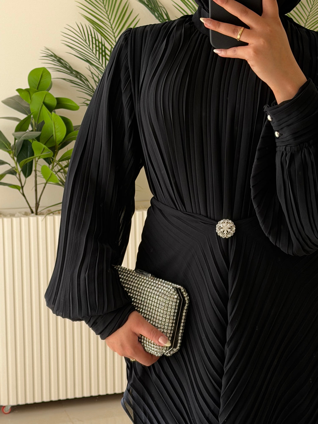 Dress Chiffon Pleated Black