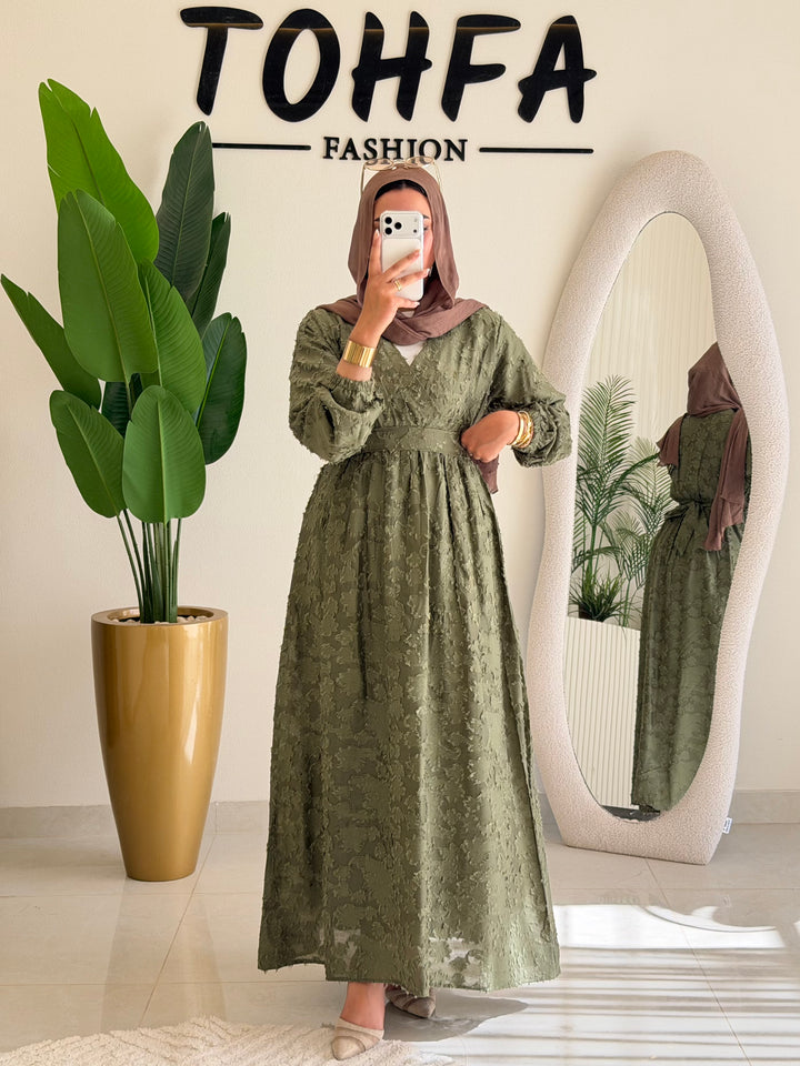 Dress Textured Linen Olive