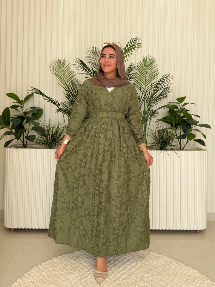 Dress Textured Linen Olive