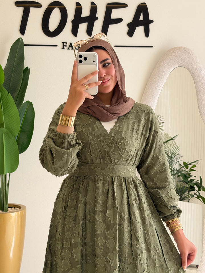 Dress Textured Linen Olive