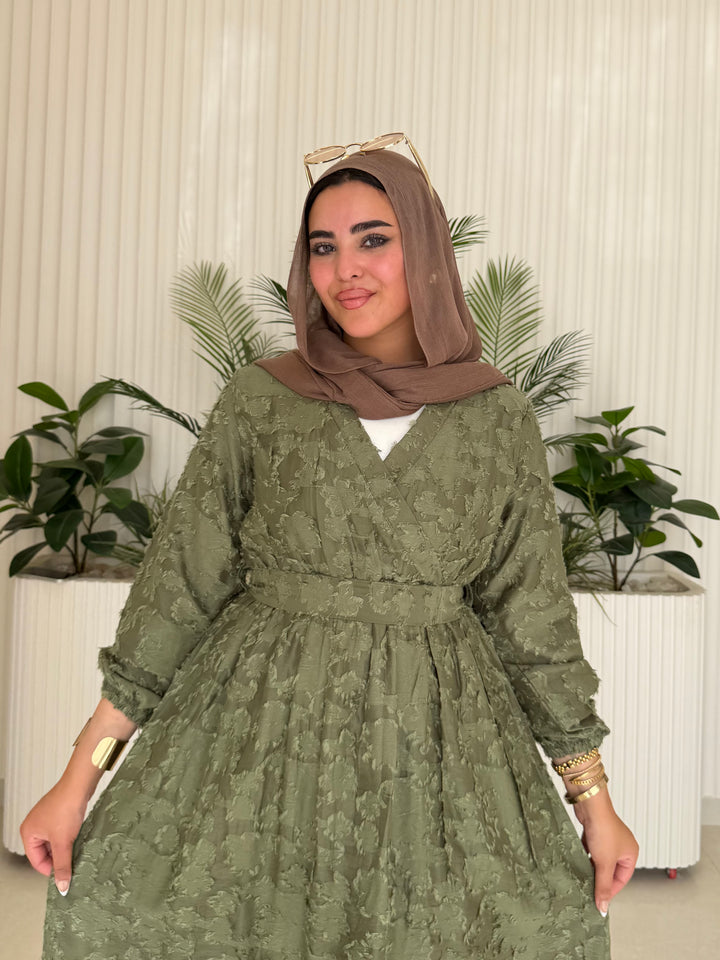 Dress Textured Linen Olive