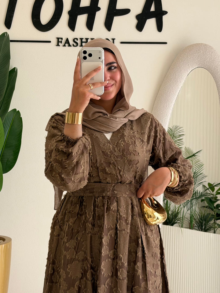 Dress Textured Linen Brown