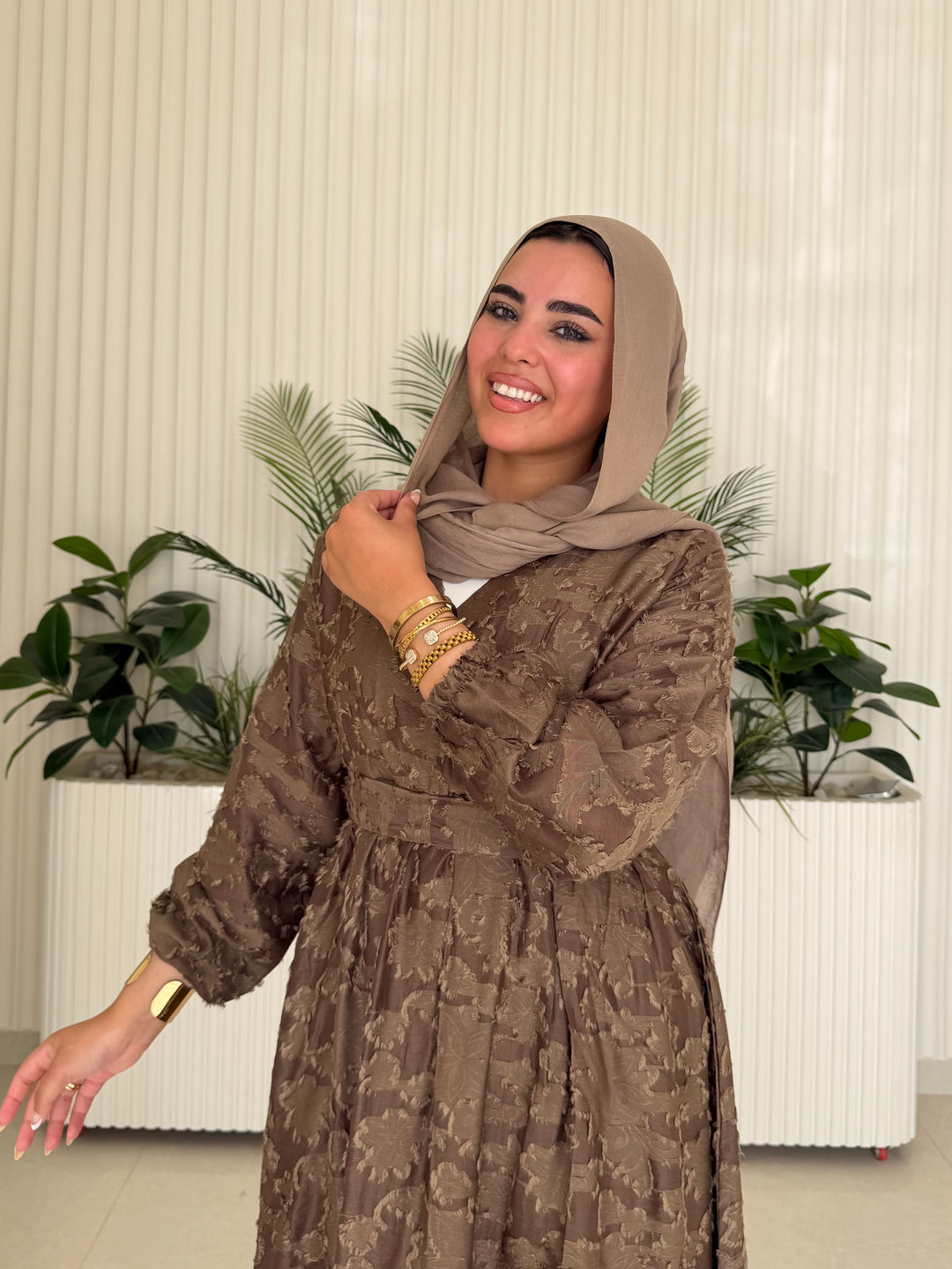 Dress Textured Linen Brown