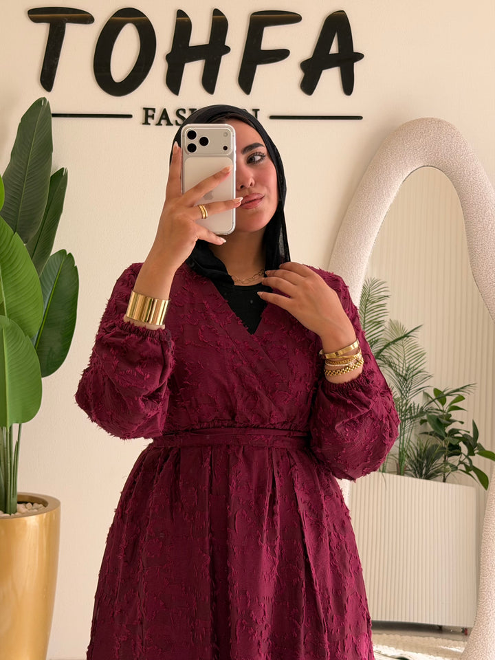 Dress Textured Linen Burgandy