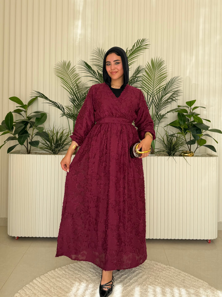 Dress Textured Linen Burgandy