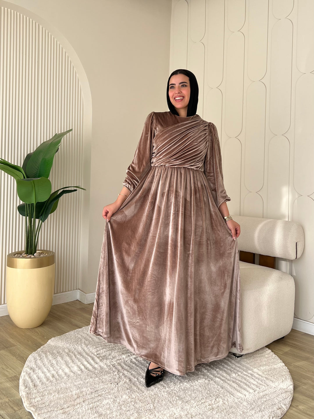 Dress French Velvet Biege