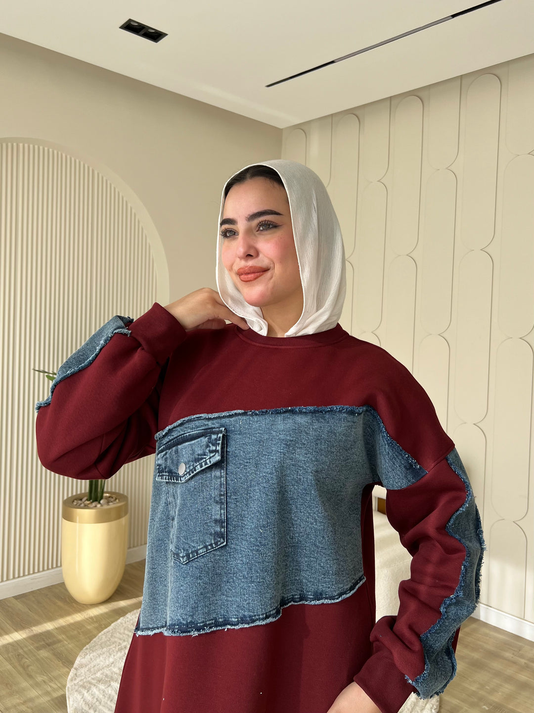 Dress Melton Denim Burgandy