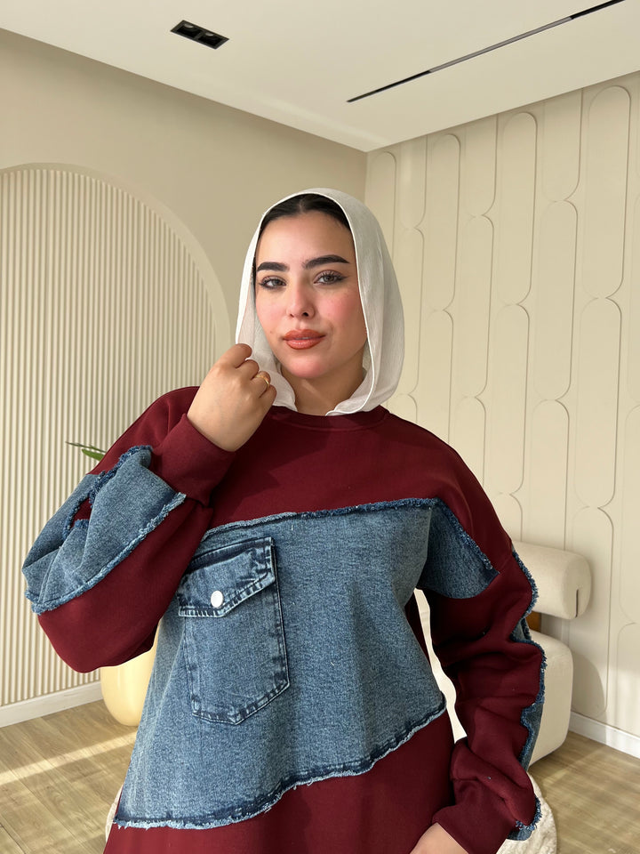 Dress Melton Denim Burgandy