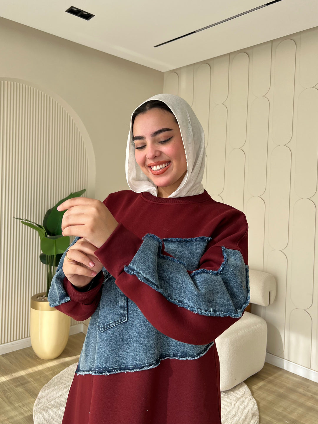 Dress Melton Denim Burgandy