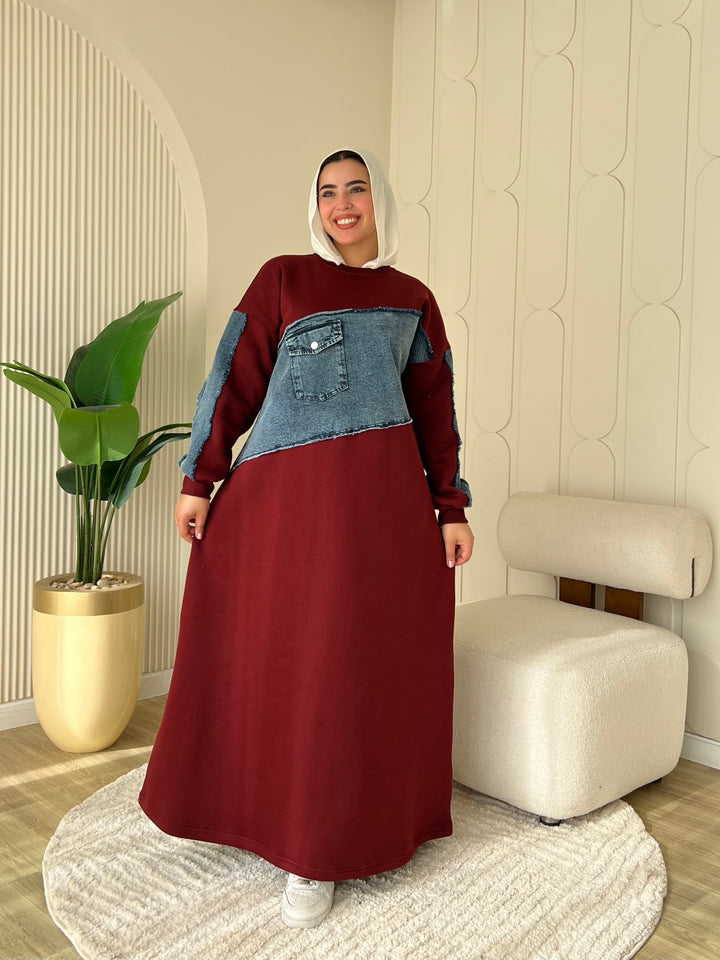 Dress Melton Denim Burgandy