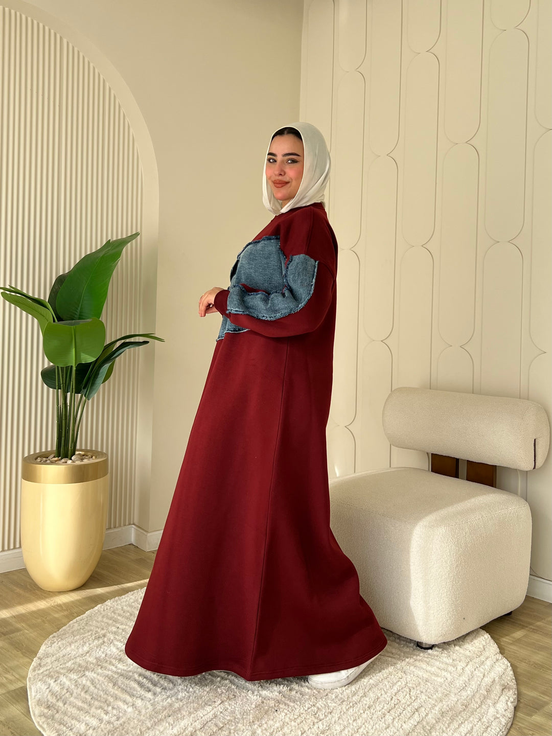 Dress Melton Denim Burgandy