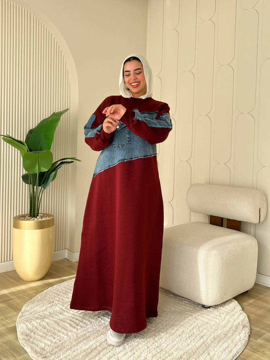 Dress Melton Denim Burgandy