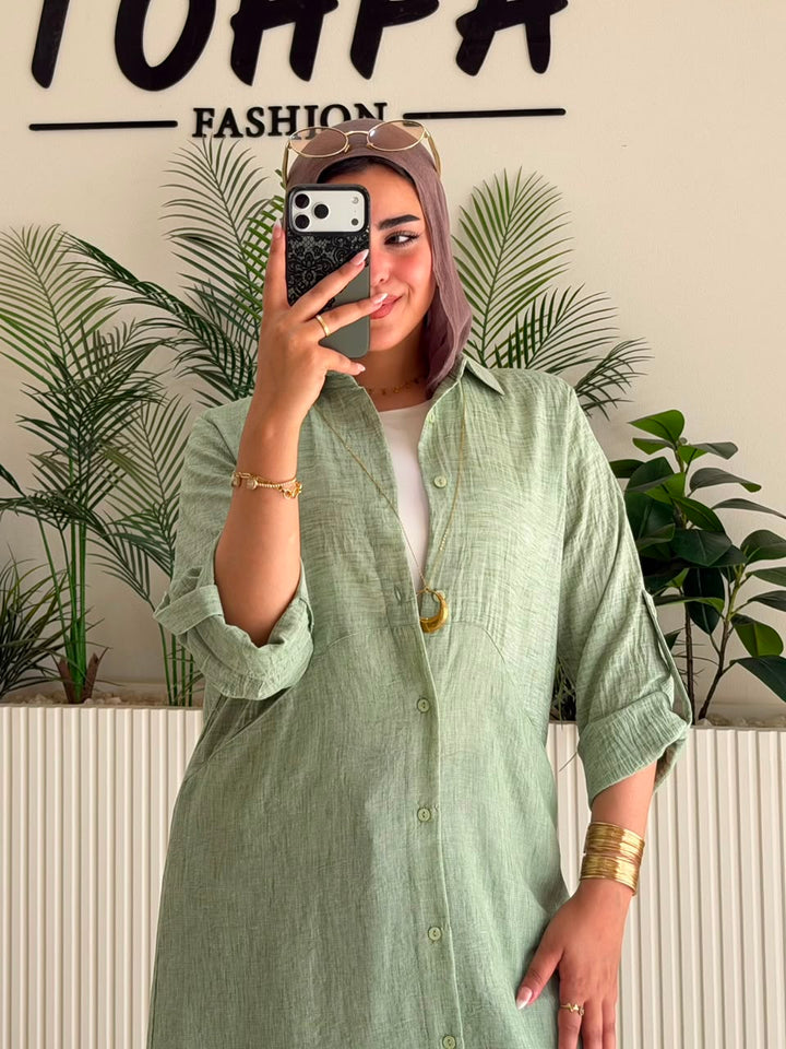 Linen Long Shirt Olive